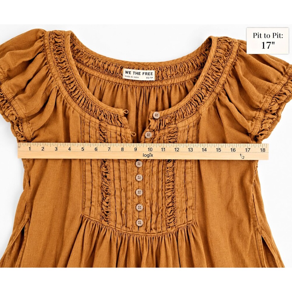 Free People We The Free Fayre Midi Top Butternut XS Cotton Linen Tunic - Picture 5 of 9